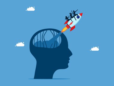 Özgürlük ve İş Liderliği. Bir grup işadamı bir roket vektörüyle beyin hapishanesinden kaçtı.