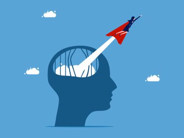 Cesur lider güvenli bölgeden ayrıldı. İş kadını kahraman hapishaneden uçuyor insan kafa vektörü