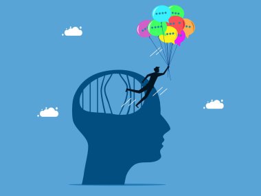 Fikirlerini ifade etmekte özgürsün. Adam konuşma balonu vektörüyle beyin hapishanesinden kaçtı.