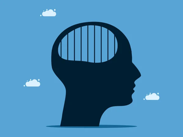 Brain Jail Blockage Mind Psychological Concept Head Human Silhouette Vector — Stock Vector