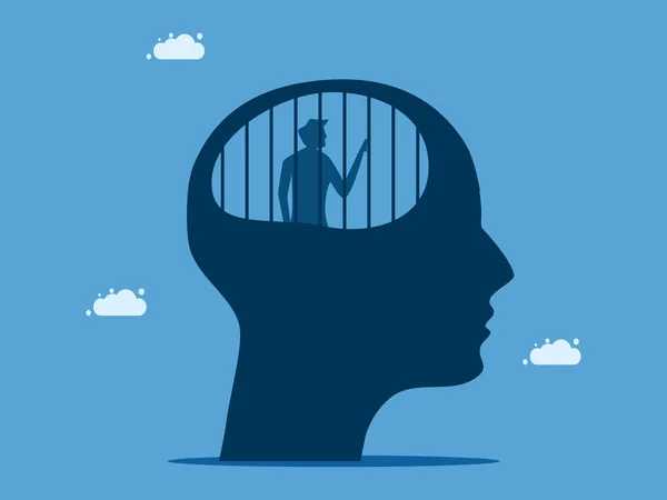 Κολλημένος Στη Συμβατική Σκέψη Άνθρωπος Ανθρώπινο Κεφάλι Φυλακή Διάνυσμα — Διανυσματικό Αρχείο