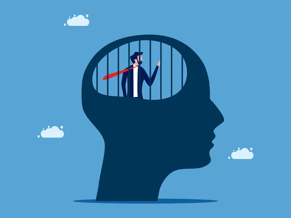 Κολλημένος Στη Συμβατική Σκέψη Επιχειρηματίας Ανθρώπινο Κεφάλι Φυλακή Διάνυσμα — Διανυσματικό Αρχείο