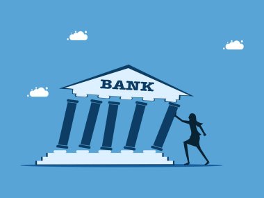 İflasa ya da finansal krize yardım etmek. İş kadınları çökmekte olan bir banka vektörünü desteklemeye yardım ediyorlar