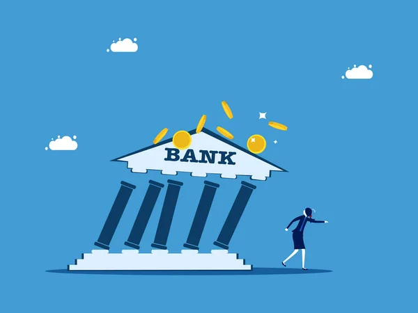 Банківський Крах Банківський Крах Або Фінансова Криза Бізнес Леді Втікає — стоковий вектор