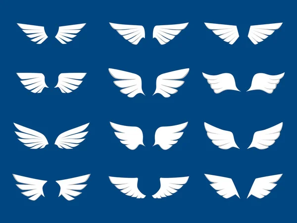 翼のアイコンセット 白い翼のシンボル 翼のペア ベクターイラスト — ストックベクタ