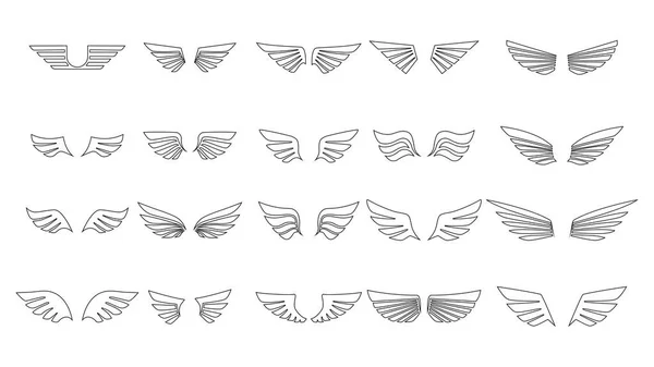 Set Van Zwarte Silhouetten Van Vleugel Pictogrammen Verzamelvleugel Vectorillustratie Eps — Stockvector