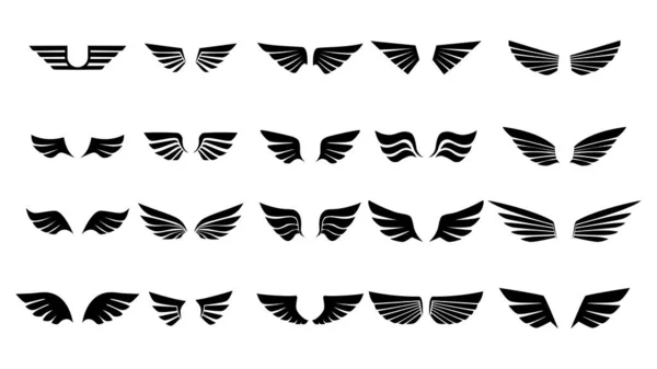 Set Schwarzer Silhouetten Von Flügelsymbolen Sammlungstrakt Vektor Illustration Eps — Stockvektor