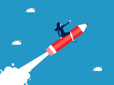 Bağımsız iş yaratma ya da iş geliştirme. Bir kalem vektörüyle uçan iş kadını