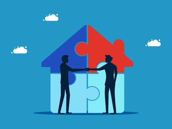 Partenariat Investissant Dans Immobilier Les Maisons Les Hommes Affaires Serrent — Image vectorielle