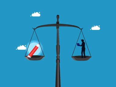 İş geliştirme konsepti. dizüstü bilgisayar ve kalem üzerinde çalışan adam ölçek vektörü