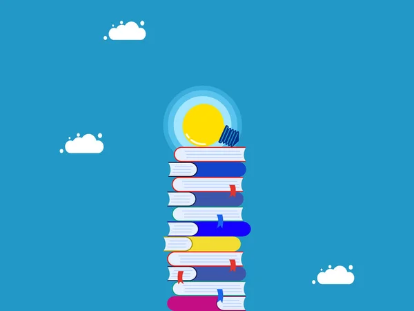 Learning Produces Wisdom Light Bulb High Pile Books Vector — Stock Vector