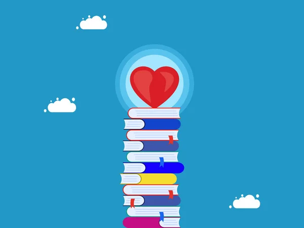 Amor Por Aprendizagem Conceito Leitura Coração Uma Pilha Livros Vetor —  Vetores de Stock
