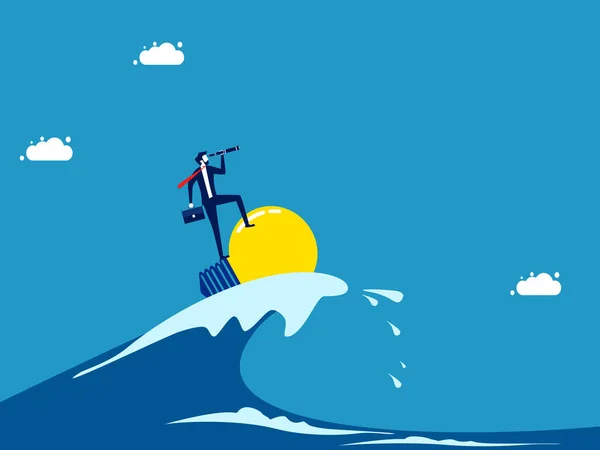 Stawić Czoła Kryzysom Wizją Wiedzą Biznesmen Surfujący Oceanie Wektorem Światła — Wektor stockowy