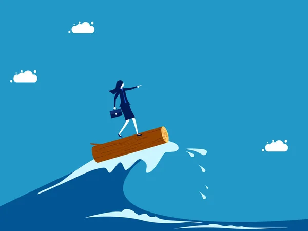 Travers Crise Grâce Aux Efforts Des Dirigeants Femme Affaires Surf — Image vectorielle