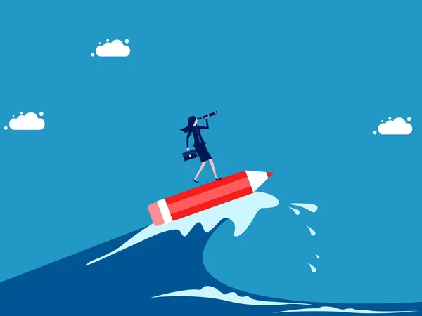 Combattre Les Crises Avec Créativité Vision Femme Affaires Leader Surfer — Image vectorielle