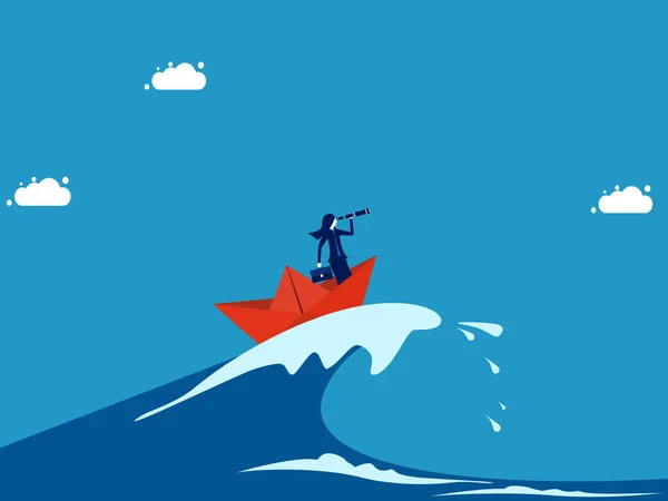 Surmontez Les Crises Avec Patience Vision Femme Affaires Surf Vagues — Image vectorielle