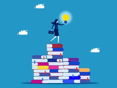 Learning to success. woman with stack of books vector clipart