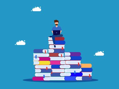 Hayatta başarılı olmayı öğrenin. Kitap yığınını araştıran kişi