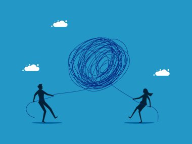 Kaosta birbirinizle yarışın. İşadamı karışık halat vektörünü çekiyor