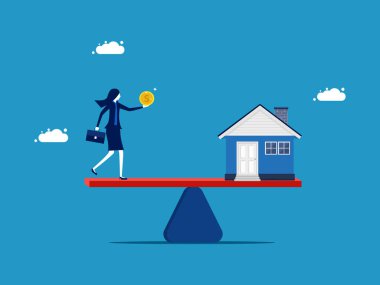 Mülkün değerini ölçün. Parası ve evi olan iş kadını.