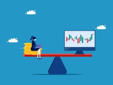 Hisse senedi veya hisse alımının değerini ölçün. Parası ve hisse senedi olan iş kadını