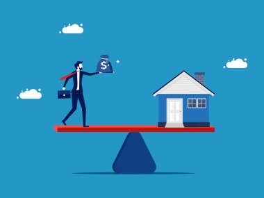 Mülkün değerini ölçün. Parası ve evi olan bir iş adamı.