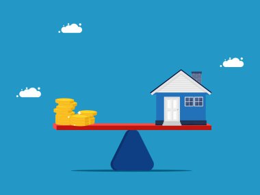 Mülkün değerini ya da satın alımını ölçün. para ve ev ölçekli vektör