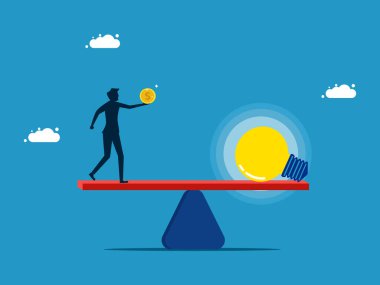 Bilgeliğin ve bilginin değeri. Paralı ve pullu bir iş adamı. vektör