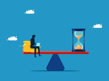 Zaman ya da fırsat maliyeti satın al. Parası ve kum saati olan bir iş adamı.