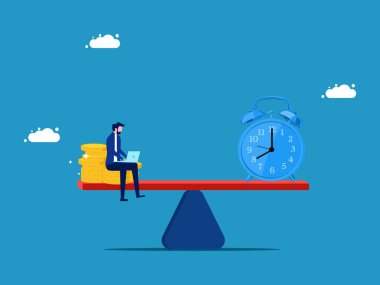 Zaman ya da fırsat kazan. Parası ve saati olan bir iş adamı. vektör