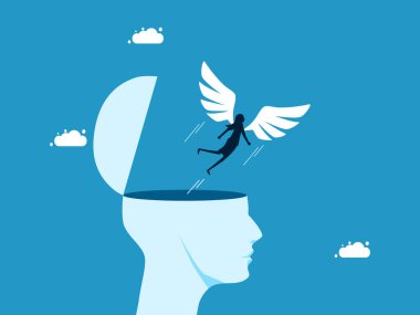 Zihnini boşalt. İnsan kafasından özgürce uçan kanatlı bir iş kadını