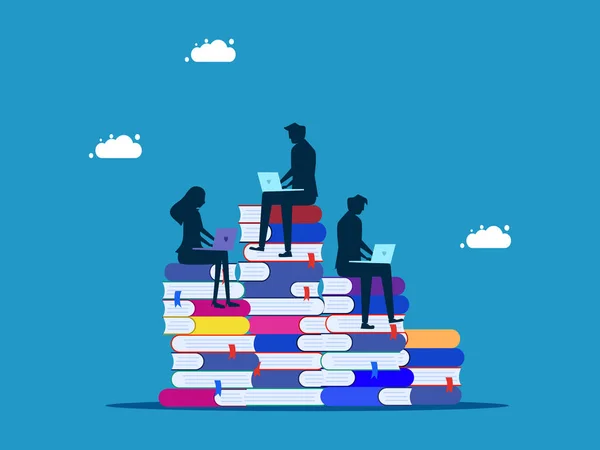 Lernen Und Forschen Business Team Marketing Auf Einem Stapel Bücher — Stockvektor
