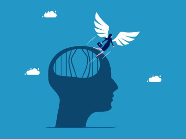 Melek kanatlı bir iş kadını. Beyin hapishanesi vektöründen kaçış