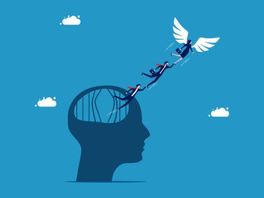 Melek kanatlı iş kadını takım lideri. Beyin hapishanesi vektöründen kaçış