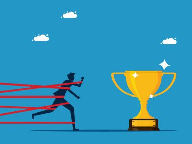 Sabırlı ol ve başarmaya çalış. Adam bantla bağlandı ve kupa vektörüne doğru gidiyor.