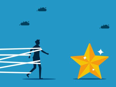 Başarılı olana kadar sabırlı ve ısrarcı ol. İş adamı bantla bağlandı ve yıldızları yakalamaya gidiyor.