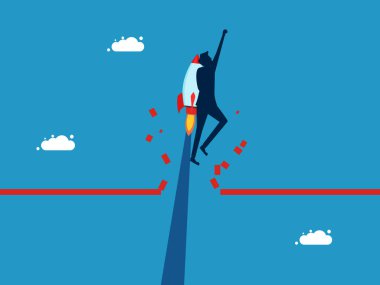 İş ya da liderlik çözümü. Roketle uçan bir adam bariyer vektörünü aşıyor