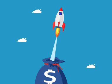 Yatırımda yenilik. Roket para çantası vektöründen fırladı.