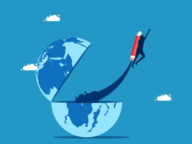 Düşünce özgürlüğü ve kutunun dışında. Dünya vektöründen bir kalemle uçan bir adam.