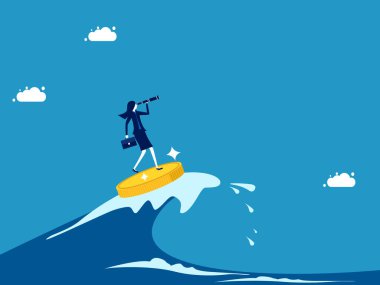 Ekonomik krizde fırsatlara bakın. Denizlerde para taşıyıcı ile sörf yapan iş kadını