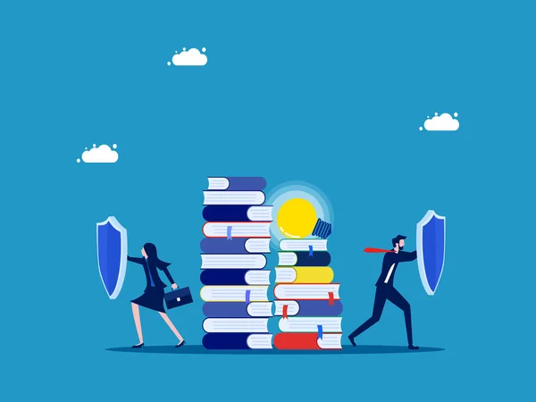 Protect Information Business Knowledge Business Team Holding Shields Protect Stacks — Stock Vector