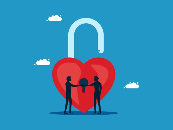 Επιχειρηματίες Δίνουν Χέρια Και Συμφωνούν Ξεκλειδώσουν Διάνυσμα Της Καρδιάς — Διανυσματικό Αρχείο