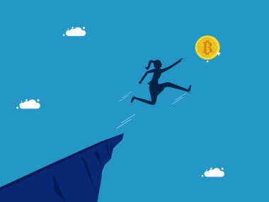 İş kadını Bitcoin vektörünü yakalamak için sıçrıyor