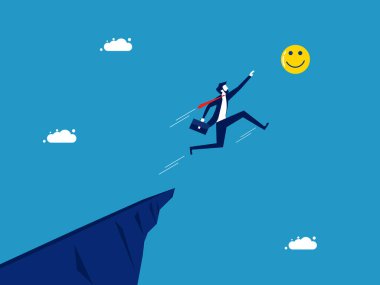 İyimserlik. İş adamı mutluluk vektörünü yakalamak için zıplıyor