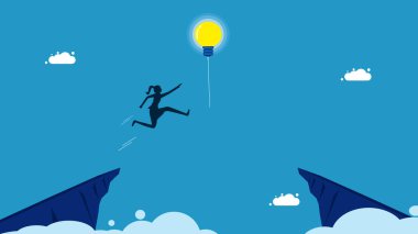 Yeni şeyler öğrenmede başarı. Kadın zıplıyor ve balon taşıyıcısını yakalıyor.