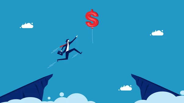 stock vector Financial success. Businessman jumping and grabbing dollar balloon vector