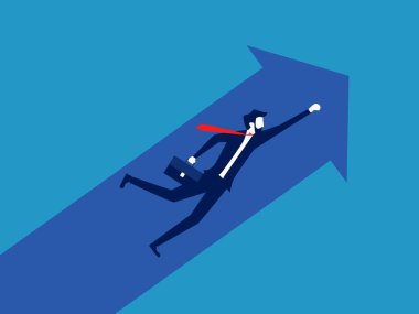 Büyümek. Oklarla uçan bir iş adamı. İş konsepti vektör çizimi