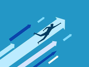 İş büyümesi. Adam okla uçuyor. vektör illüstrasyonu