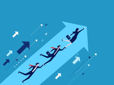 İş geliştirme lideri. büyüyen ok vektörüyle uçan iş ekibi