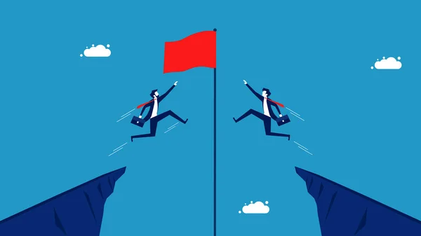 Rywalizuj Wygraną Dwóch Biznesmenów Walczy Czerwoną Flagę — Wektor stockowy